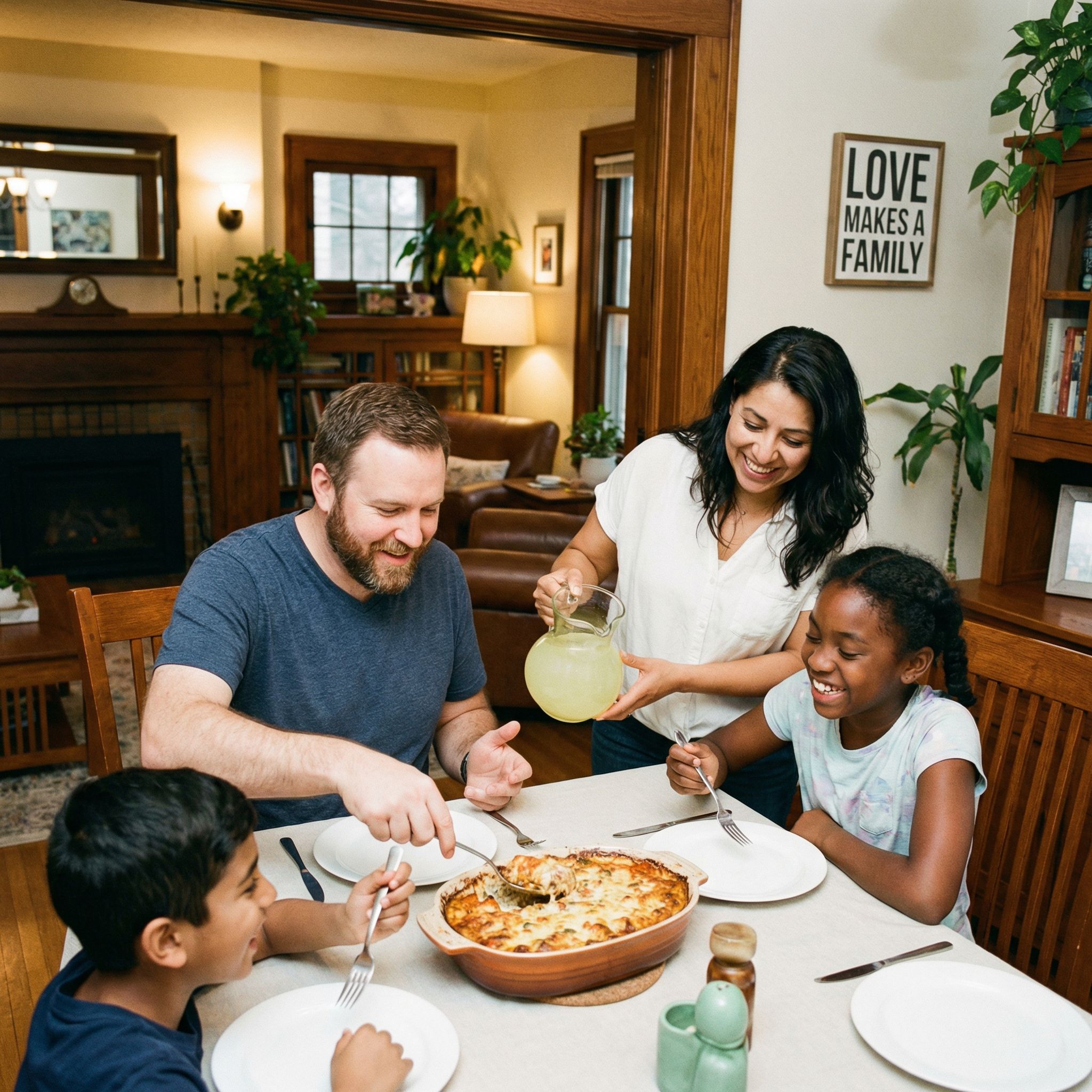 Family cooking a budget dinner together in the kitchen